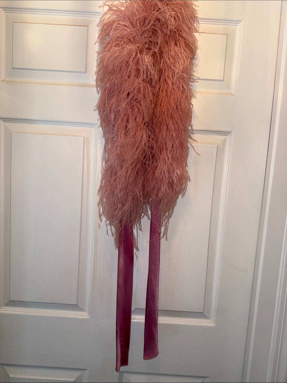 Pink Ostrich Feather Boa Scarf with Satin Ties